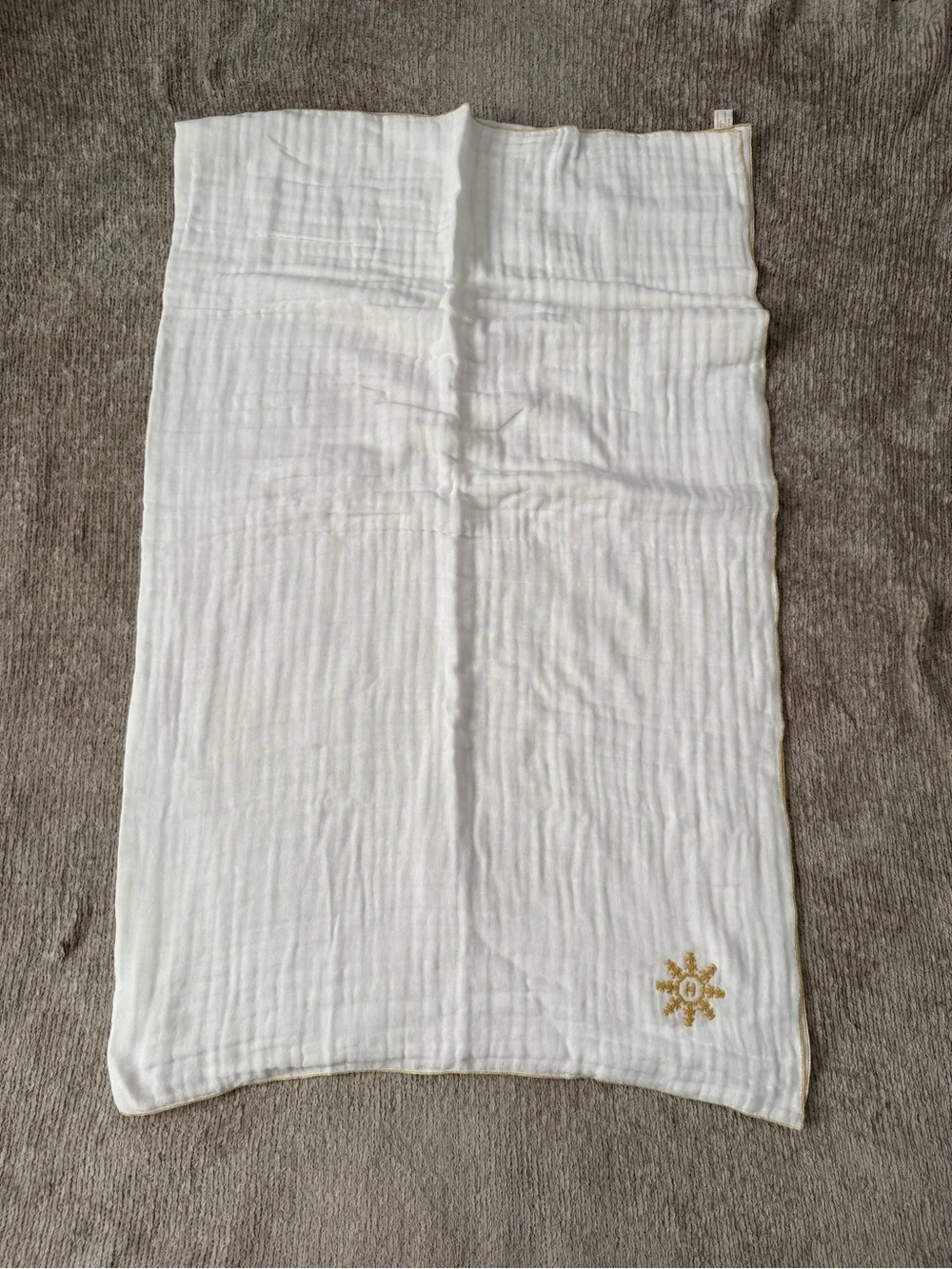 Chanel Beauté White Gold Embroidered Cotton Gauze Scarf Wrap Made In France